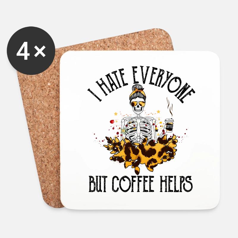 Ich hasse jeden, aber Kaffee hilft - Untersetzer (4er-Set) - Weiß