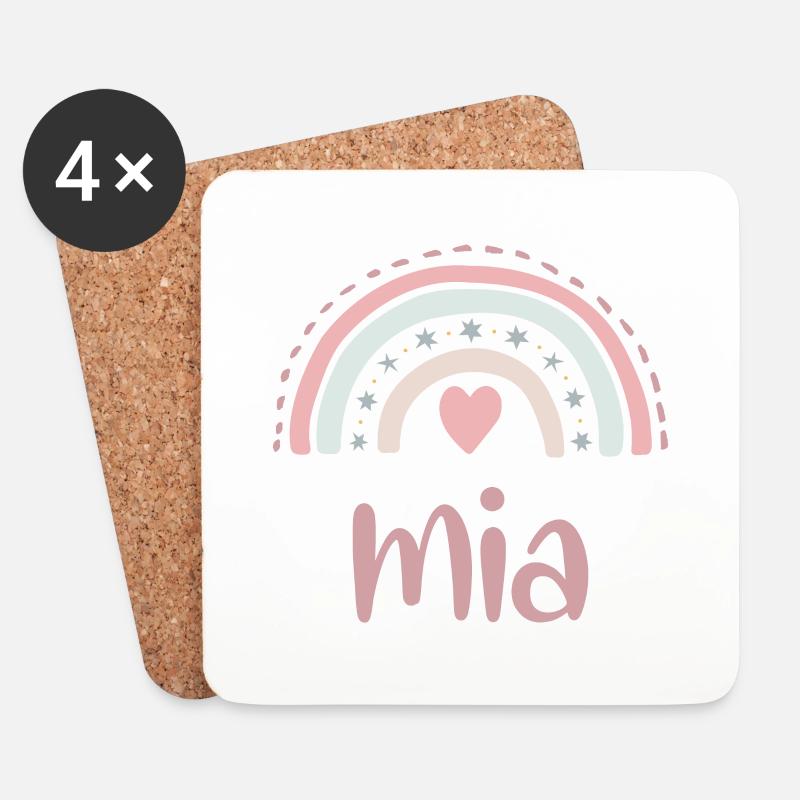 Mia Name Regenbogen - Untersetzer (4er-Set) - Weiß