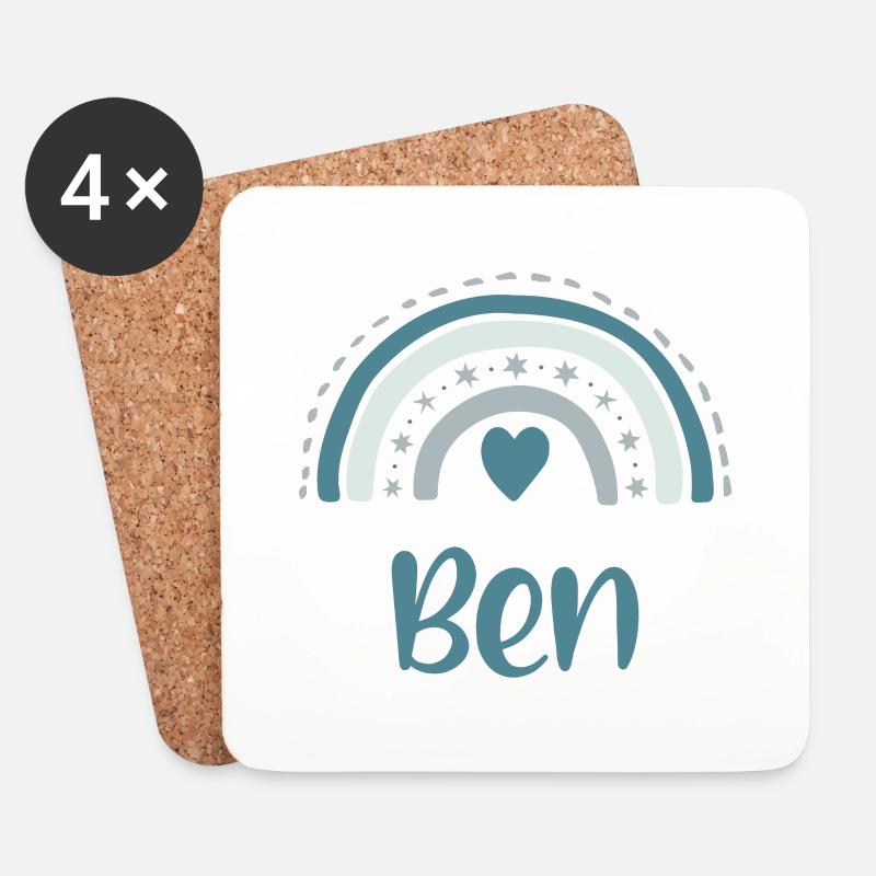 Ben Name Regenbogen - Untersetzer (4er-Set) - Weiß