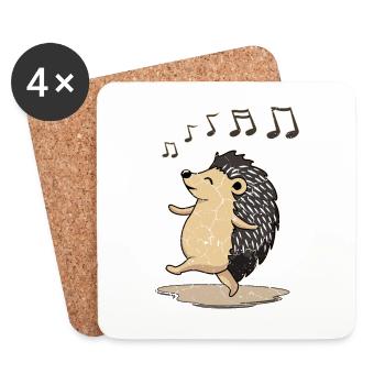 Igel, Igel entspannen und Musik genießen - Untersetzer (4er-Set) - Weiß - Vorne