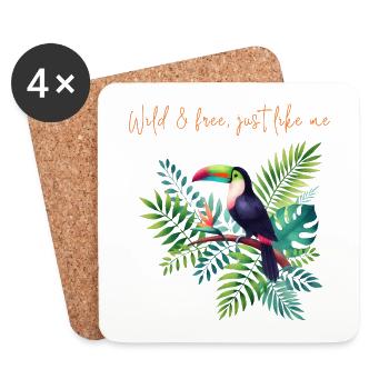 Wild & Free Toucan Illustration - Coasters (set of 4) - white - Front