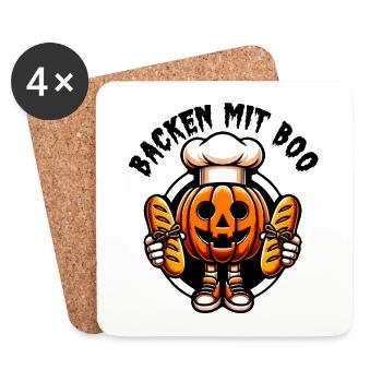 Halloweenkürbis mit Bäckermütze und Broten - Untersetzer (4er-Set) - Weiß - Vorne