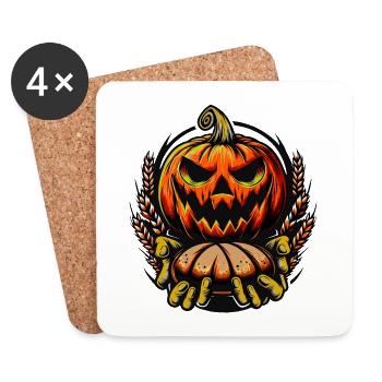 Citrouille d’Halloween avec chapeau de boulanger et pain - Dessous de verre (lot de 4) - blanc - Devant