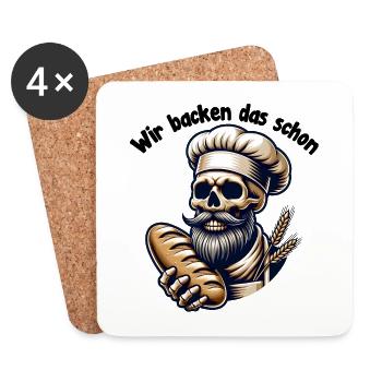Skull with baker's hat and bread - Coasters (set of 4) - white - Front
