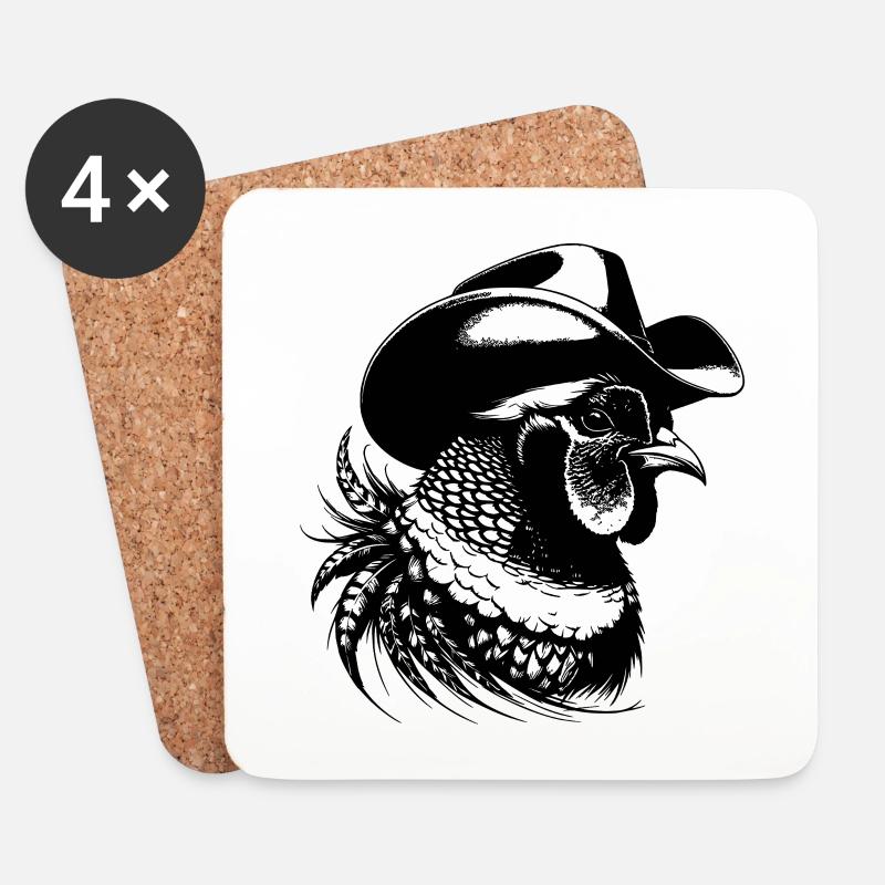 Fasan mit Cowboyhut Stetson - Untersetzer (4er-Set) - Weiß