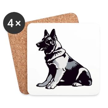 Berger allemand assis - Autocollant pour animaux de compagnie - Dessous de verre (lot de 4) - blanc - Devant