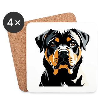 Rottweiler - Autocollant pour chien de compagnie - Dessous de verre (lot de 4) - blanc - Devant