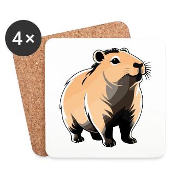 Capybara - Autocollant Animal Mignon - Dessous de verre (lot de 4) - blanc - Devant