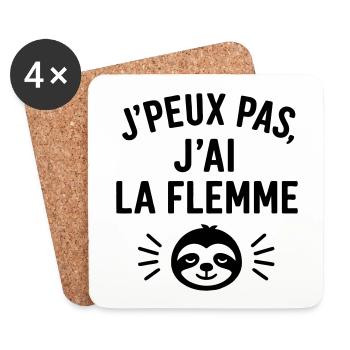 J’peux pas j’ai la flemme Humour citation - Dessous de verre (lot de 4) - blanc - Devant