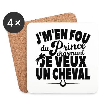 Je M'en Fou Du Prince Charmant Je Veux Un Cheval - Dessous de verre (lot de 4) - blanc - Devant