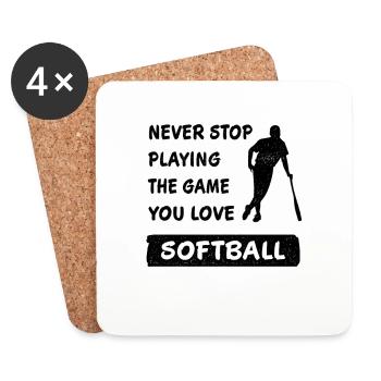 N’arrêtez jamais de jouer au jeu Softball Gift - Dessous de verre (lot de 4) - blanc - Devant