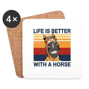 Das Leben ist besser mit Pferd Reiter Design - Untersetzer (4er-Set) - Weiß - Vorne