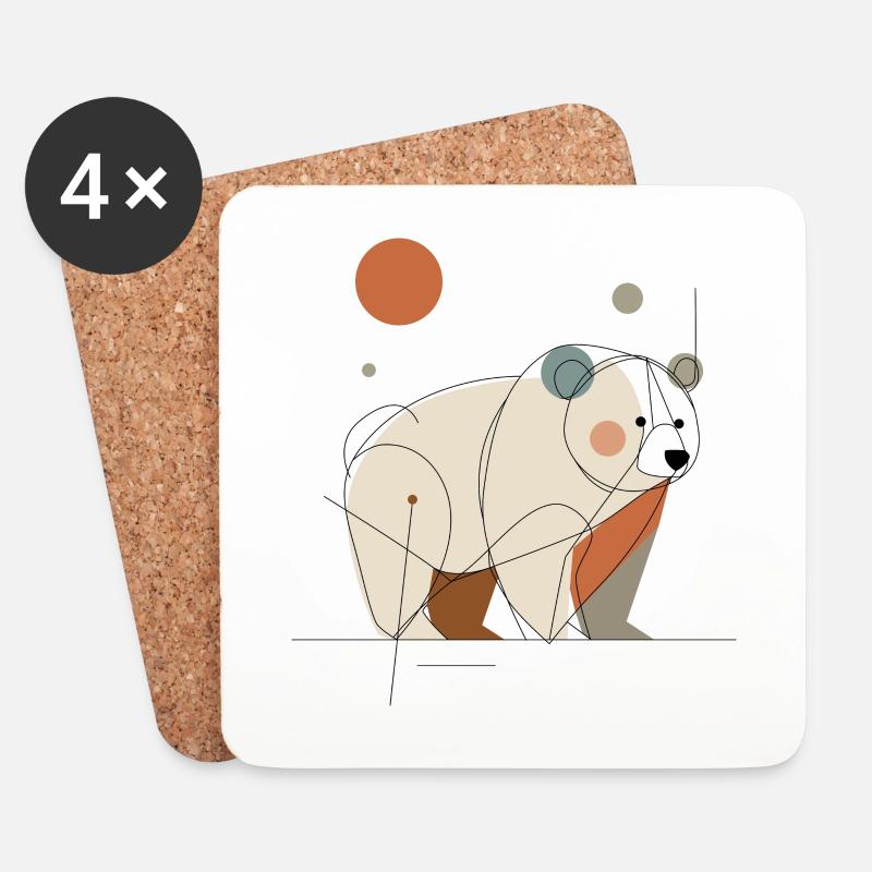 Geometrischer Bär - Untersetzer (4er-Set) - Weiß
