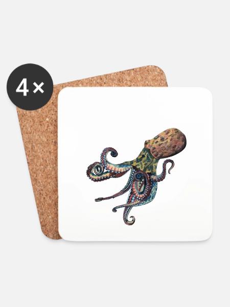 Oktopus Tintenfisch - Untersetzer (4er-Set) - Weiß