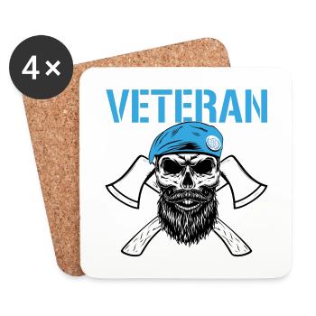 Veteran - Skull with blue berets and axes - Coasters (set of 4) - white - Front
