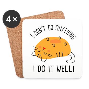 Humour drôle chat je fais rien - Dessous de verre (lot de 4) - blanc - Devant