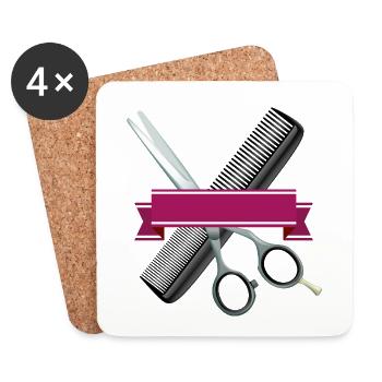 Hairdressing scissors with comb and purple ribbon - Coasters (set of 4) - white - Front