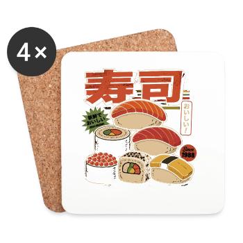 Sushi Retro Japan Style Illustration - Coasters (set of 4) - white - Front