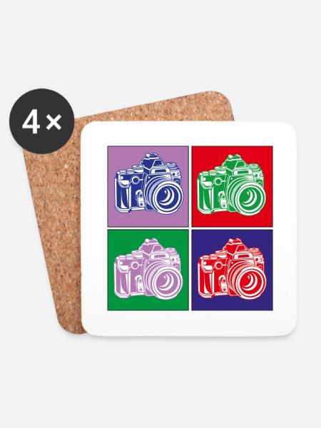 Pop Art Kamera - Untersetzer (4er-Set) - Weiß