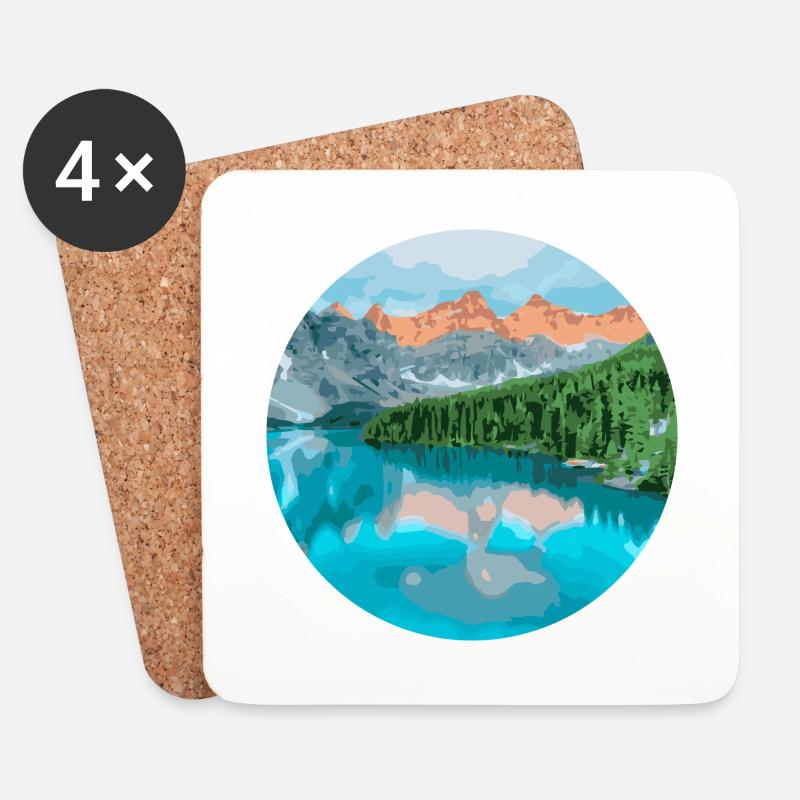 Berge und See - Untersetzer (4er-Set) - Weiß