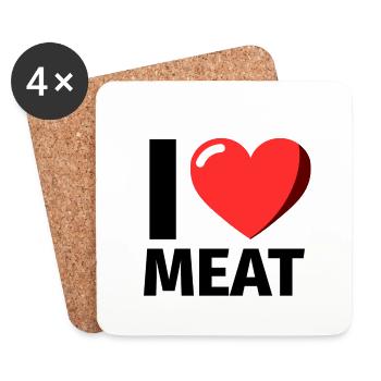 I Love Meat Meat - Illustration - Untersetzer (4er-Set) - Weiß - Vorne