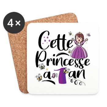 Anniversaire 1 an Bébé Princesse Cadeau - Dessous de verre (lot de 4) - blanc - Devant