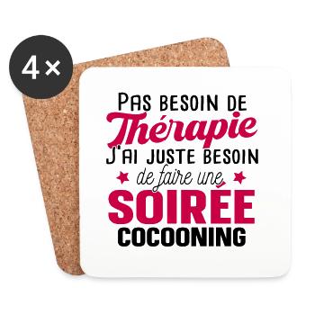 Soirée Cocooning Girly Copine Amie Cadeau Humour - Dessous de verre (lot de 4) - blanc - Devant