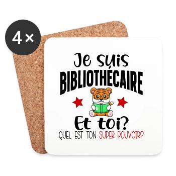 Bibliothécaire Bibliothèque Métier Livre Humour - Dessous de verre (lot de 4) - blanc - Devant