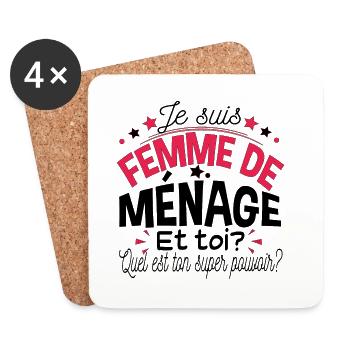 Femme de Ménage Cadeau Métier Super Pouvoir - Dessous de verre (lot de 4) - blanc - Devant