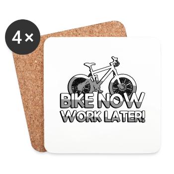 BIKE NOW WORK LATER! + Bike - Sport - Coasters (set of 4) - white - Front
