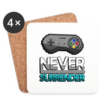 NEVER SURRENDER (Türkis)+ SNES Controller - Gaming - Untersetzer (4er-Set) - Weiß - Vorne
