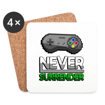 NEVER SURRENDER (Grün) + SNES Controller - Gaming - Untersetzer (4er-Set) - Weiß - Vorne