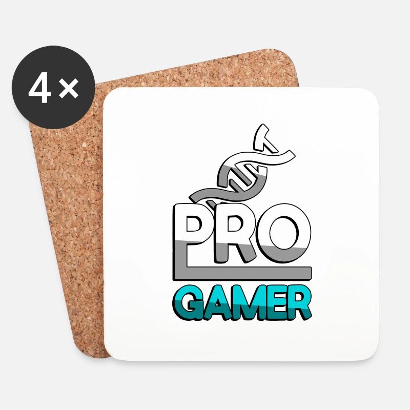 PRO GAMER (Türkis) + DNA - Gaming - Untersetzer (4er-Set) - Weiß