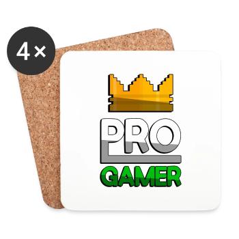 PRO GAMER (Green) + King Crown - Gaming - Coasters (set of 4) - white - Front