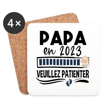 Papa 2023 Bébé Naissance Père Cadeau Humour - Dessous de verre (lot de 4) - blanc - Devant
