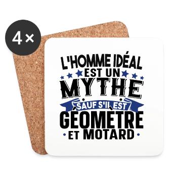 Géomètre Motard Moto Cadeau Homme T-shirt Mug - Dessous de verre (lot de 4) - blanc - Devant