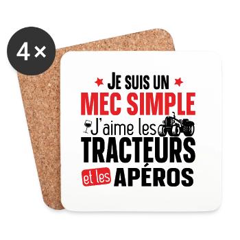Tracteur Apéro Alcool Cadeau Vintage T-shirt Mug - Dessous de verre (lot de 4) - blanc - Devant
