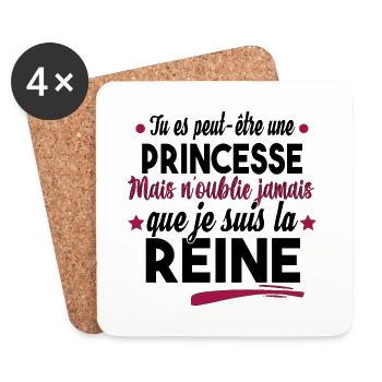 Princesse Reine Femme Fille Cadeau Couple Humour - Dessous de verre (lot de 4) - blanc - Devant