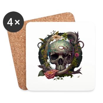 Totenkopf - Blumen ∞ Skull Floral Design - Untersetzer (4er-Set) - Weiß - Vorne