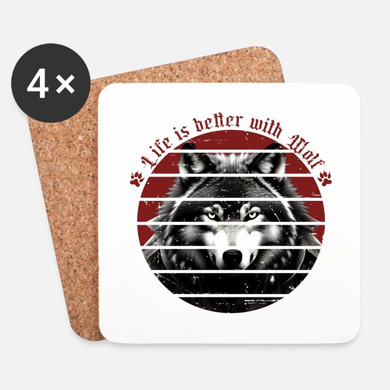 Das Leben ist besser mit Wolf - Untersetzer (4er-Set) - Weiß
