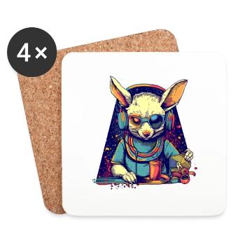 Lapin cool en tant que DJ avec des lunettes de soleil cassées - Dessous de verre (lot de 4) - blanc - Devant
