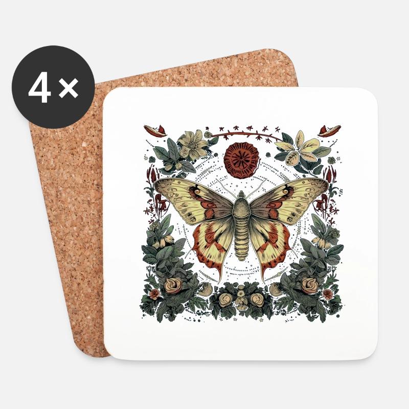 Mystische Motte mit magischem Herbarium - Untersetzer (4er-Set) - Weiß