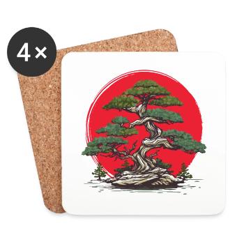 Bonsai Tree Red Sun - Coasters (set of 4) - white - Front