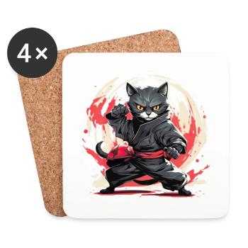 Japanische Katze Samurai Style für Katzen Fans - Untersetzer (4er-Set) - Weiß - Vorne