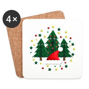 Weihnachtsmarkt Tannen mit Weihnachtsmütze. - Untersetzer (4er-Set) - Weiß - Vorne