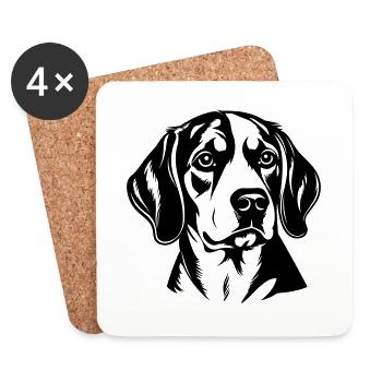 Tête de chien Beagle - Dessous de verre (lot de 4) - blanc - Devant