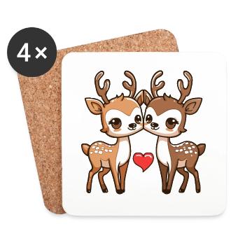 Cerf Bande Dessinée Couple Amour - Dessous de verre (lot de 4) - blanc - Devant