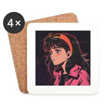 Impression de mode de haute qualité de fille anime des années 80 - Dessous de verre (lot de 4) - blanc - Devant