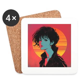 80er Jahre Anime Mädchen beruhigender hochwertiger Modedruck - Untersetzer (4er-Set) - Weiß - Vorne