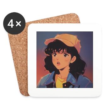80er Jahre Anime Mädchen beruhigender hochwertiger Modedruck - Untersetzer (4er-Set) - Weiß - Vorne